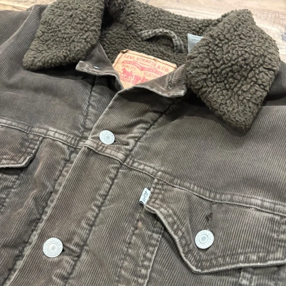 Y2K Levi's Trucker Jacket Mens L Brown Corduroy Sherpa Lined Workwear Coat